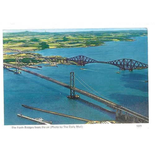 FORTH BRIDGES, SCOTLAND ..unused vintage postcard 'HAIL cALEDONIA' =