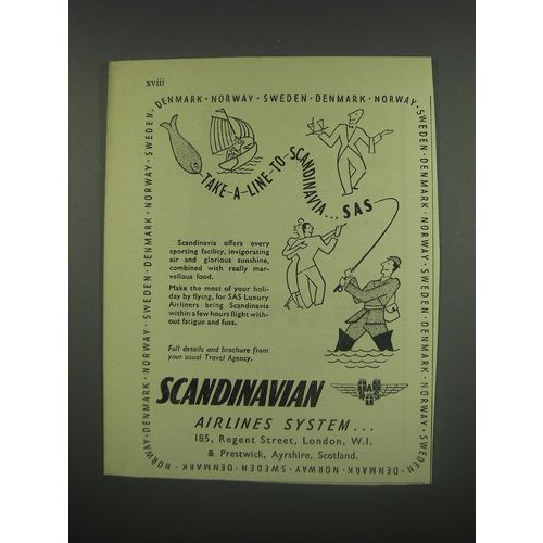 1949 SAS Scandinavian Airlines System Ad - Take a line to Scandinavia SAS