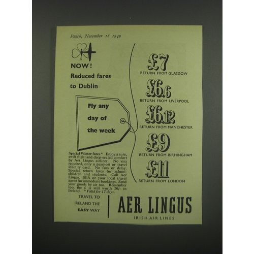 1949 Aer Lingus Irish Air Lines Ad - Now! Reduced fares to Dublin Fly any day