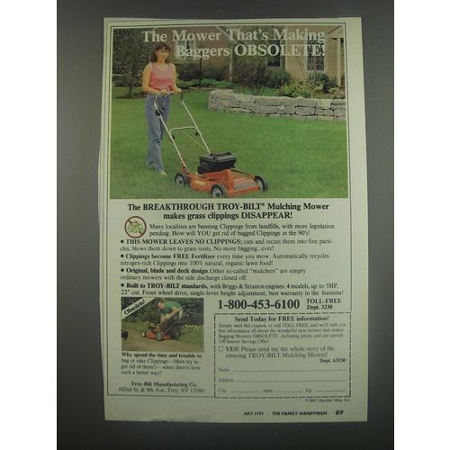 1991 Troy-Bilt Mulching Mower Ad - The mower that's making baggers obsolete