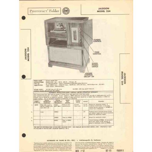 JACKSON model 254 AM radio receiver phonograph Sams Photofact manual