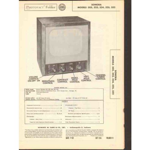 SONORA model 305 323 324 325 332 TV television Sams Photofact manual