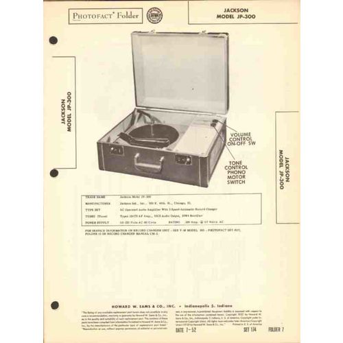 JACKSON model JP-300 phonograph record changer Sams Photofact manual