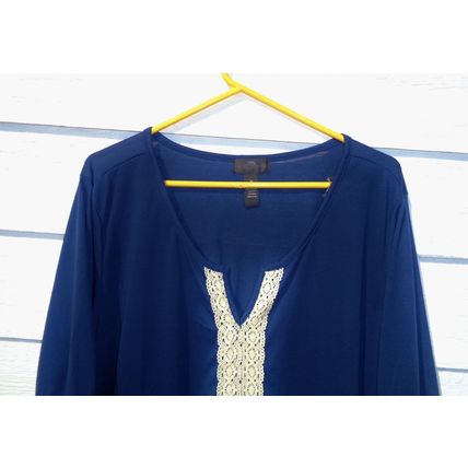Womens Karen Brooks 2x Top Blue Lace Accent 48 Chest Boho Flare Sleeves