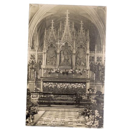 THE ALTAR, ST. MARY REDCLIFFE, BRISTOL unused antique postcard =