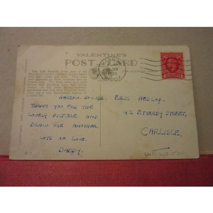 THE LIFE GUARDS IN THE PARK, London used postcard vintage 1936 pm military /