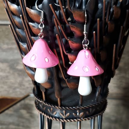 Mushroom Earrings - Pink & White Acrylic - New