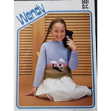 Wendy knitting pattern child's jumper kitten motif 56 - 71 cm