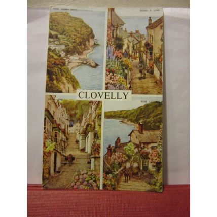 multiview, CLOVELLY, DEVON .used vintage postcard by J. Salmon 1956 pm =