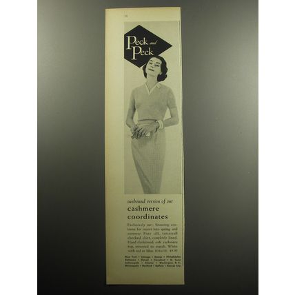 1957 Peck and Peck Fashion Ad - Sunbound version of our cashmere coordinates