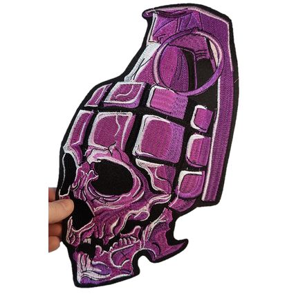 Large Skull Grenade Iron On Sew Patch Full Back Piece Motif Badge 32 x 17cm P592