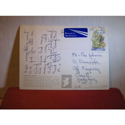 GRAFTON STREET, DUBLIN, IRELAND used postcard 2000 pm J Hinde =