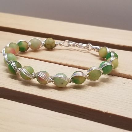 Handmade Sherbet Lime Bead Silver Tone Wire Wrapped Bracelet