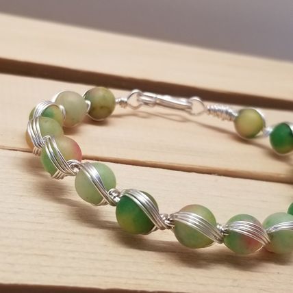 Handmade Sherbet Lime Bead Silver Tone Wire Wrapped Bracelet