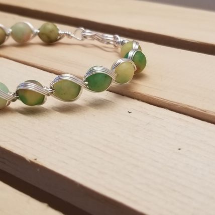 Handmade Sherbet Lime Bead Silver Tone Wire Wrapped Bracelet