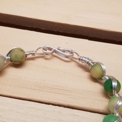 Handmade Sherbet Lime Bead Silver Tone Wire Wrapped Bracelet