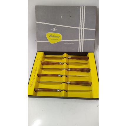 complete set steak knife knives 6 serated edge de luxe cutlery vintage ashberry