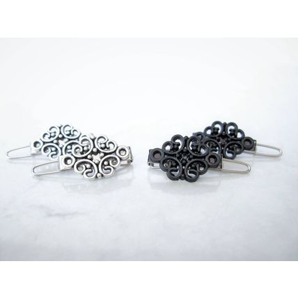 Extra tiny small silver or black metal hair pin clip barrette (set of two)