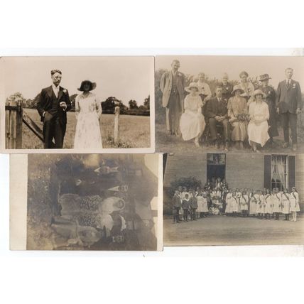 Weddings & Wine Drinking In Country Fields 4x Old Postcard s