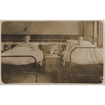 Hospital Bed Startled Patients Ward in Pyjamas RPC Old Postcard