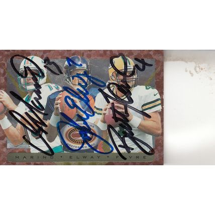DAN MARINO, JOHN ELWAY & BRETT FAVRE 1999 AUTOGRAPHED HOF SB CHAMPION QUARTERBAK