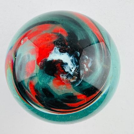 Handblown Glass Black Red Swirl Art Figurine or Paperweight