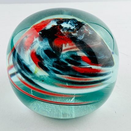 Handblown Glass Black Red Swirl Art Figurine or Paperweight