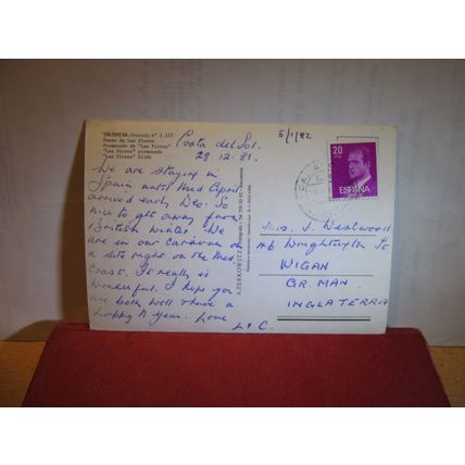 LAS FLORES PROMENADE, SALOBRENA, GRANADA, SPAIN used postcard 1982 postmark =