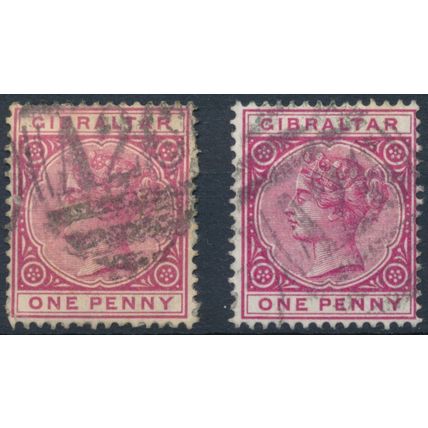 QV: 1d - Gibraltar 1886 & 1898 - F H - SG 9 & 40