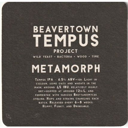 BEER MAT - BEAVERTOWN BREWERY - TEMPUS METAMORPH - (Cat No 050) - (2018)