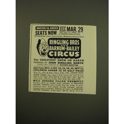 1961 Ringling Bros and Barnum & Bailey Circus Advertisement