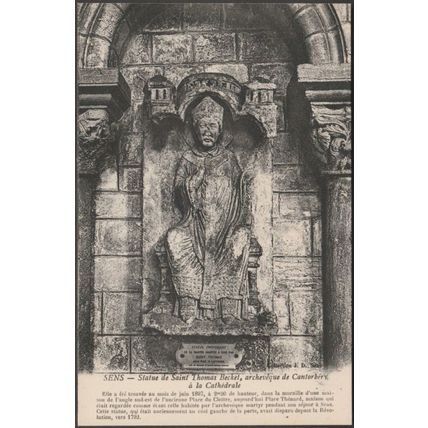Statue de Saint Thomas Becket, La Cathédrale, Sens, c.1910s - Deroye CPA