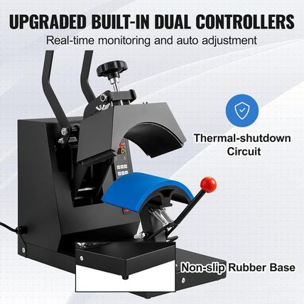 VEVOR 4-In-1 Heat Press Machine for Hats with 6X3Inches Curved Teflon-Coated Hea