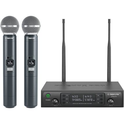 Phenyx Pro Wireless Microphone System, Dual Wireless Mics,W/ 2 Handhelds, Auto S