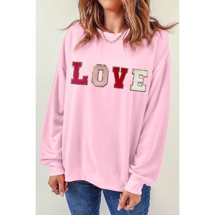 Pink Valentine LOVE Chenille Embroidered Sweatshirt
