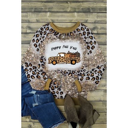 Leopard Tie Dyed Pumpkin Truck Graphic Long Sleeve Top