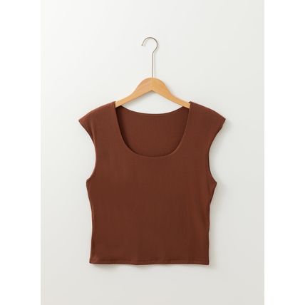 Coffee Solid Color U Neck Slim Fit Tank Top