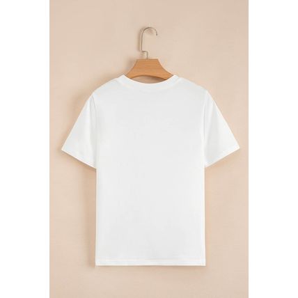 White Rhinestone Bow Embellished Round Neck Tee