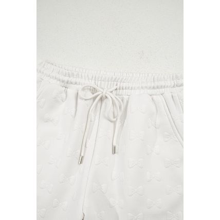 White Bow Jacquard Ruffle Sleeve Short 2pcs Outfit