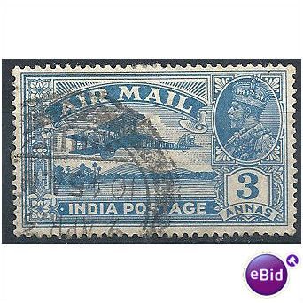 India 1929 SG221 3a Blue AIR MAIL Fine Used.