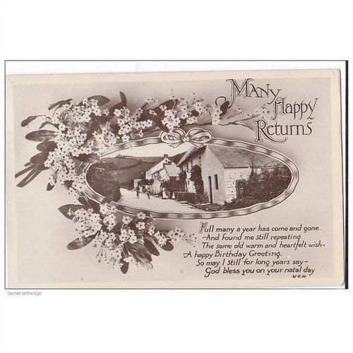 Village Street Scene Many Happy Returns Birthday Greetings Postcard (GR1031)