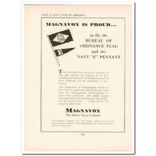 magnavox company 1943 proud fly flag pennant ww2 wartime vintage ad