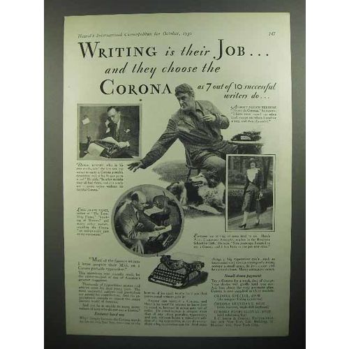 1930 Corona Typewriter Ad - Writing is their Job