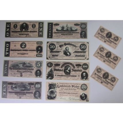 Confederate States Paper Money facsimile set 11 bills