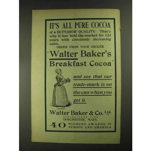 1903 Baker's Breakfast Cocoa Ad - It's All Pure Cocoa