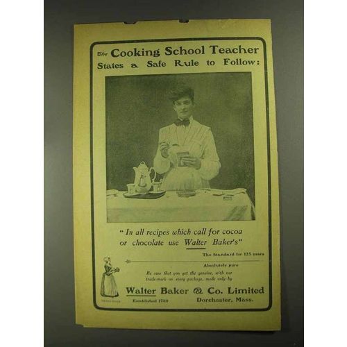 1903 Baker's Cocoa Ad - Cooking School Teacher