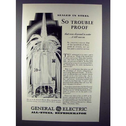 1930 General Electric Refrigerator Ad - Trouble Proof