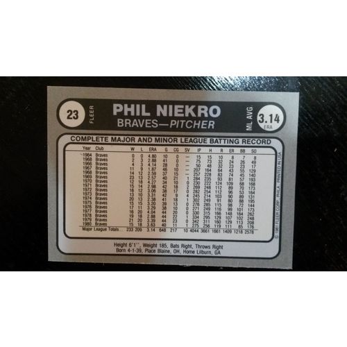 1981 Fleer Star Sticker Card # 023 Phil Niekro Ex (5) Atlanta Braves