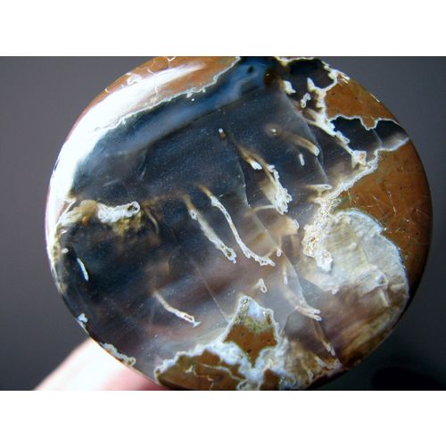 Giant Thunderegg Agate Cabochon: Cavern Scene with White Tube Tendrils; 174.5cts