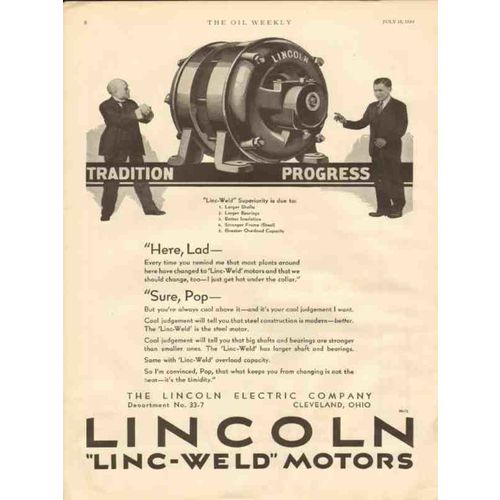 LINCOLN ELECTRIC COMPANY 1930 Linc-Weld motors oilfield vintage ad